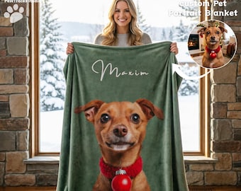 Personalized Pet Photo Blanket with Name – Custom Dog & Cat Portrait Velveteen Throw, Cozy Gift for Pet Lovers