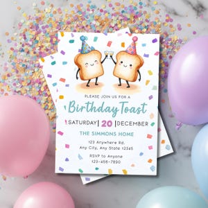 Birthday Toast Invitation • Brunch Party, Kids Celebration (Digital Download, Canva Template)