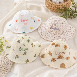 Personalized Baby Sun Hat, Cotton Gauze Bucket Hat, Custom Name Embroidery, Toddler Summer Protection