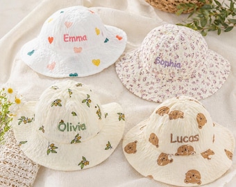 Personalized Baby Sun Hat, Cotton Gauze Bucket Hat, Custom Name Embroidery, Toddler Summer Protection