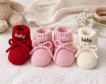 Personalized Knit Baby Booties • Embroidered Newborn Gift