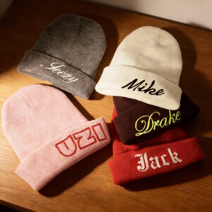 Embroidered Name Beanie, Personalized Wool Hat, Custom Family Hats