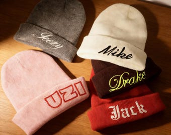 Embroidered Name Beanie, Personalized Wool Hat, Custom Family Hats