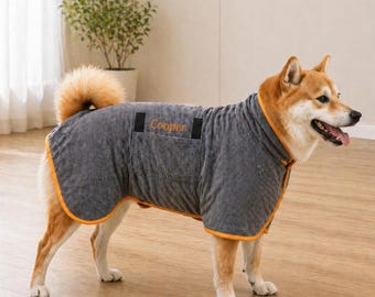 Personalized Dog Towel Robe, Custom Embroidered Pet Bathrobe, Absorbent Drying Wrap