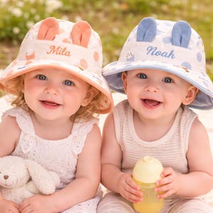 Personalized Embroidered Rabbit Ear Baby Sun Hat, Custom Name Toddler Summer Hat