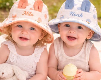 Personalized Embroidered Rabbit Ear Baby Sun Hat, Custom Name Toddler Summer Hat
