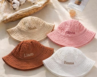 Personalized Cotton Baby Sun Hat | Custom Name Embroidered Bucket Hat