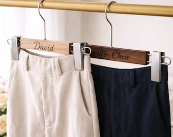 Personalized Wooden Trouser Hanger, Custom Name Engraved, Bridesmaid Wedding Gift