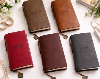 Personalized Leather Vow Book Set, Custom Engraved Wedding Journal, His Hers Keepsake
