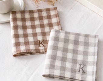 Personalized Linen Handkerchief, Embroidered Gingham Wedding Gift, Father's Day Anniversary Keepsake