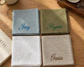 Personalized Linen Handkerchief, Custom Embroidered Name Hanky, Wedding Gift, Anniversary, Groomsmen Linen