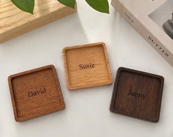 Personalized Engraved Wood Coaster, Minimalist Drink Coaster, Housewarming Gift