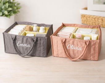 Personalized Quilted Fabric Storage Organizer, Embroidered Name, Nursery Caddy