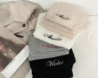 Personalized Knit Scarf, Custom Embroidered Monogram, Winter Gift