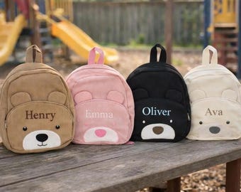 Personalized Teddy Bear Backpack for Toddlers & Kids - Custom Embroidered Name, Soft Corduroy Plush Fabric