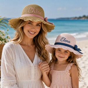 Personalized Straw Sun Hat, Custom Embroidered Beach Accessory, Scalloped Brim Summer Accessory