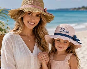 Personalized Straw Sun Hat, Custom Embroidered Beach Accessory, Scalloped Brim Summer Accessory