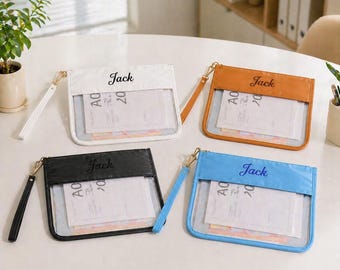 Estuche transparente personalizado con nombre bordado, neceser de viaje personalizado, organizador de PVC impermeable, regalo para damas de honor, bolsa para documentos de oficina.