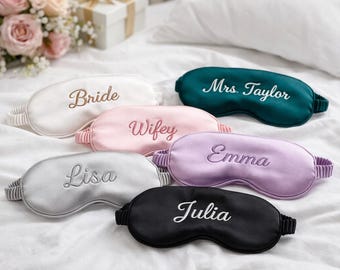 Custom Silk Satin Sleep Mask with Pouch, Bridesmaid Wedding Favor