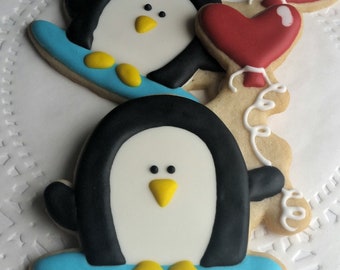Penguin with Balloon Sugar Cookies - Gift Box of 4 Cookies