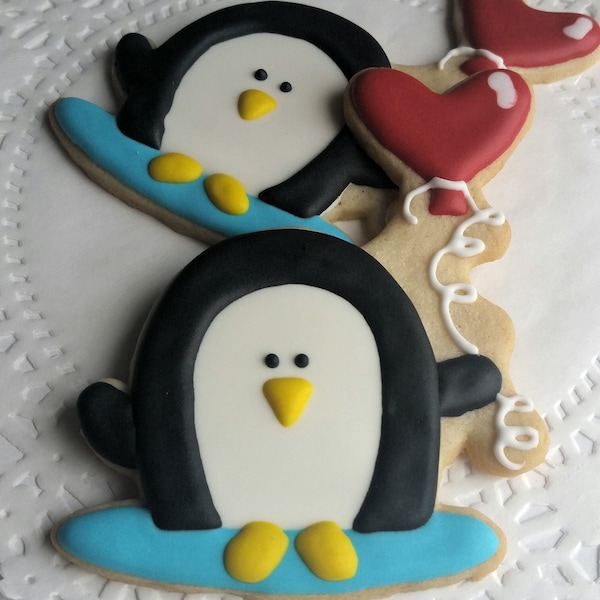 Penguin with Balloon Sugar Cookies - Gift Box of 4 Cookies