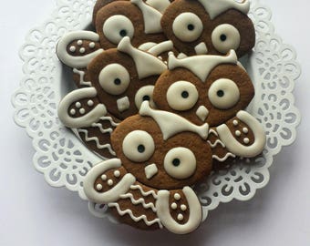 Fall Gingerbread Owl Cookies - 6 Cookies - Owl Cookie Favors or Gift Bag - Fall Sugar Cookies