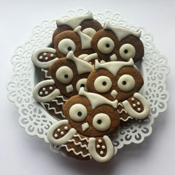 Fall Gingerbread Owl Cookies - 6 Cookies - Owl Cookie Favors or Gift Bag - Fall Sugar Cookies