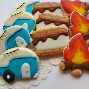 Mini Camping Cookies - Camper, Camp Fire, S&#39;mores - 2 Dozen