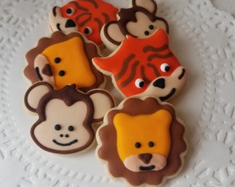 Mini Safari Jungle Cookies - 2 1/2 Dozen Mini Cookies - Mini Tiger, Monkey, Lion Cookies