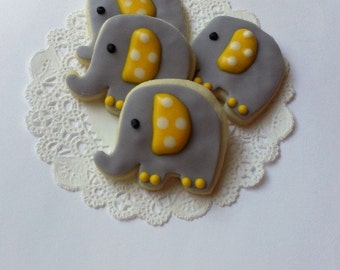 Mini Baby Elephant Sugar Cookies - Yellow and Grey Elephants - Bite Size - 2 1/2 Dozen