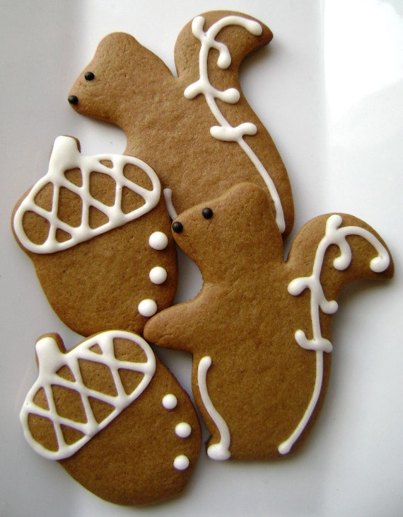 Gingerbread Squirrel and Acorn Cookies - 2 Dozen Cookies Il_570xn