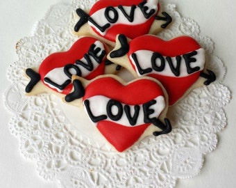 Mini Love Tattoo Heart Cookies - Mini Bites - 2 1/2 Dozen Mini Cookies - Valentine's Day