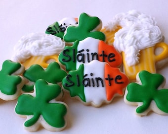 Mini St. Patrick's Day Toast Cookies - Slainte - Beer Mug - Shamrock - 3 Dozen Mini Cookies