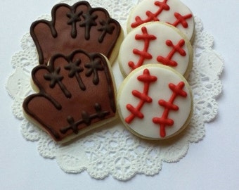 Mini Baseball and Baseball Mitt Cookies - 3 Dozen Mini Cookies