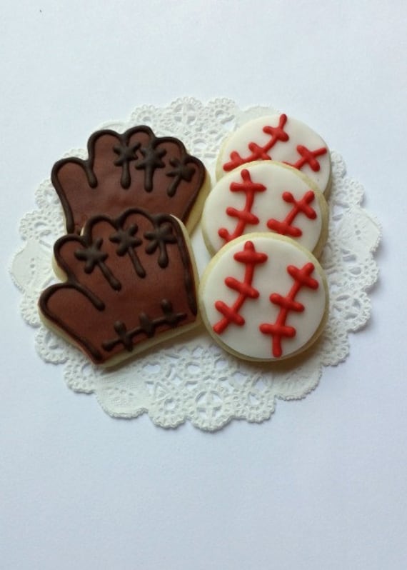 Mini Baseball and Baseball Mitt Cookies - 3 Dozen Mini Cookies Il_570xn