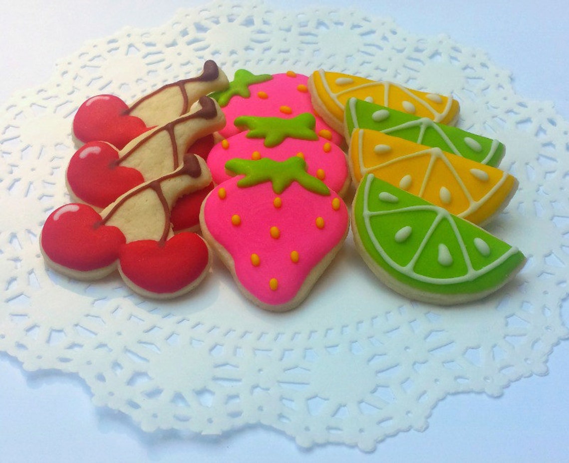 Mini Summer Fruit Cookies Strawberry Lemon Lime Cherry Etsy