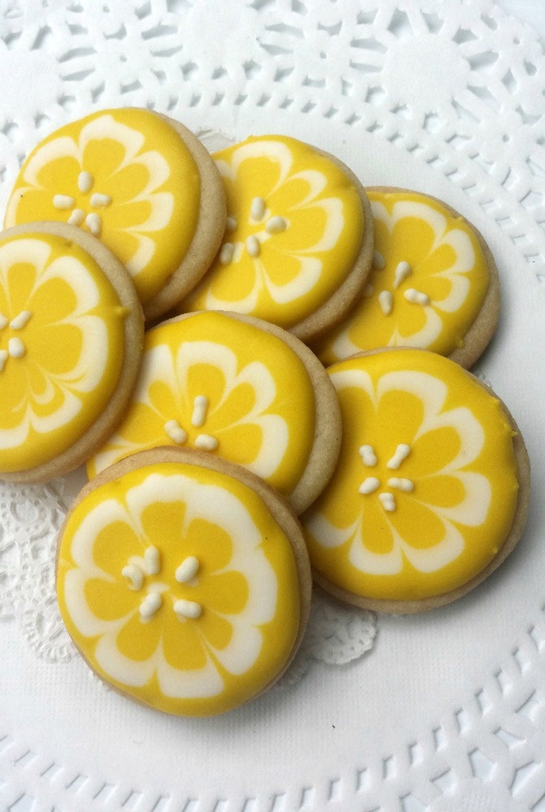 Mini Lemon Slice Decorated Sugar Cookies 3 Dozen Mini Cookies Summer Cookies Fruit Cookies image 2