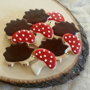 Little Hedgehog and Mushroom Cookies - Mini Woodland Sugar Cookies - 2 1/2  Dozen Cookies