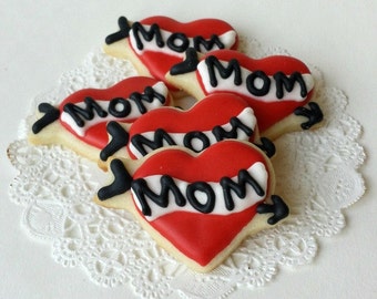 Mom Tattoo Heart Cookies - Mini Bites - Mother's Day Cookies - 2 1/2 Dozen Mini Cookies