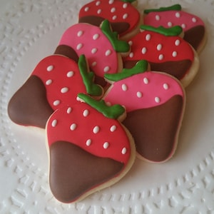 Mini Valentine&#39;s Day Sugar Cookies - Chocolate Covered Strawberry Cookies - 2 1/2 Dozen Mini Cookies