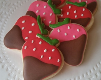 Mini Valentine's Day Sugar Cookies - Chocolate Covered Strawberry Cookies - 2 1/2 Dozen Mini Cookies