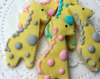 Mini Giraffe Sugar Cookies - Baby Shower Cookies - 2 1/2 Dozen