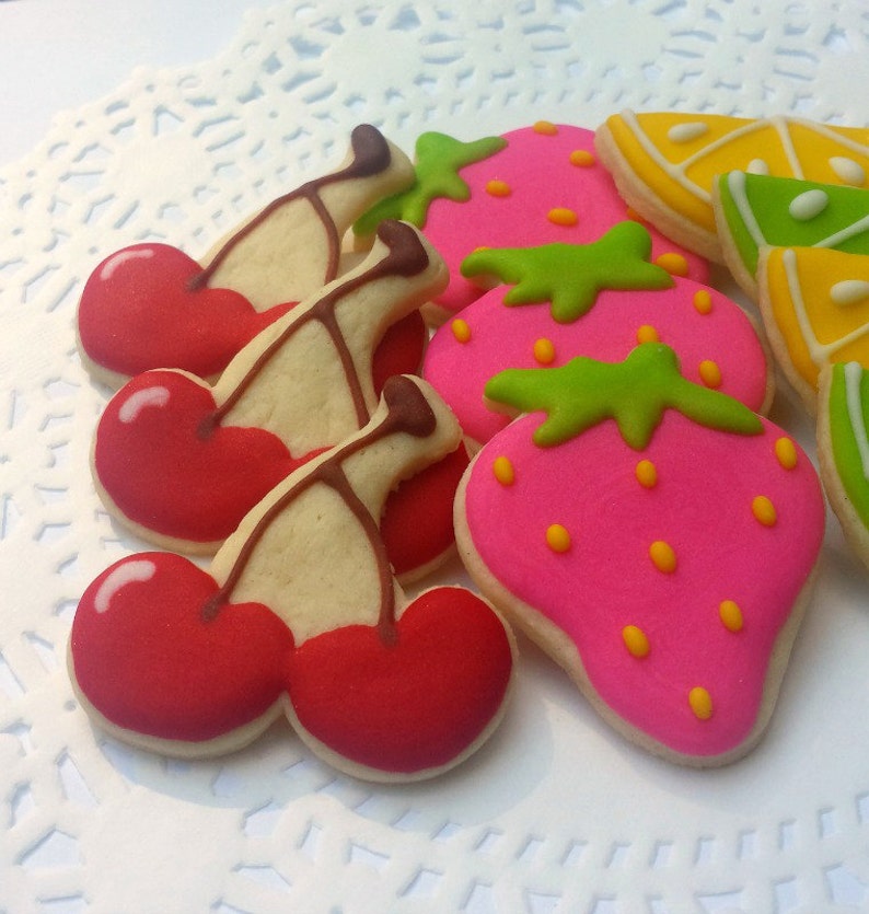 Mini Summer Fruit Cookies Strawberry Lemon Lime Cherry Etsy