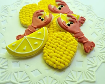 Mini Lobster Bake Sugar Cookies - Mini Lobster, Corn Cob and Lemon Cookies - 2 1/2 Dozen  - Lobster Boil