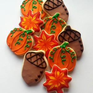 Mini Fall Sugar Cookies - Pumpkin, Acorn, Fall Leaves - 2 1/2 Dozen