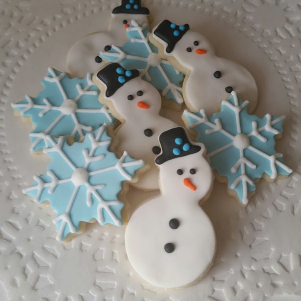 Mini Snowman and Snowflake Cookies - 2 1/2 Dozen Mini Cookies