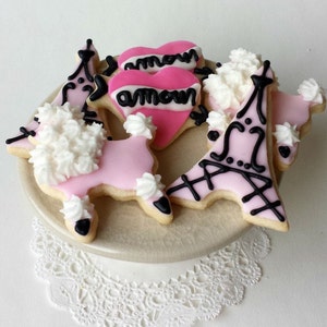Mini Paris Cookies - Valentine&#39;s Day - Eiffel Tower, Poodle, Amour - Mini Bites - 2 1/2 Dozen