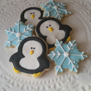 Mini Penguin and Snowflake Cookies - 2 1/2 Dozen Mini Cookies