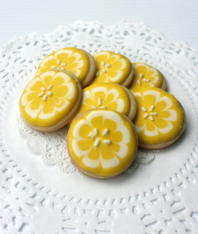 Mini Lemon Slice Decorated Sugar Cookies 3 Dozen Mini Cookies Summer Cookies Fruit Cookies image 1