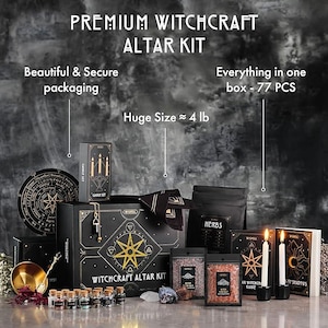 Kit de Altar de Bruxaria – Ervas, Cristais e Ferramentas Wiccanas (77 peças)